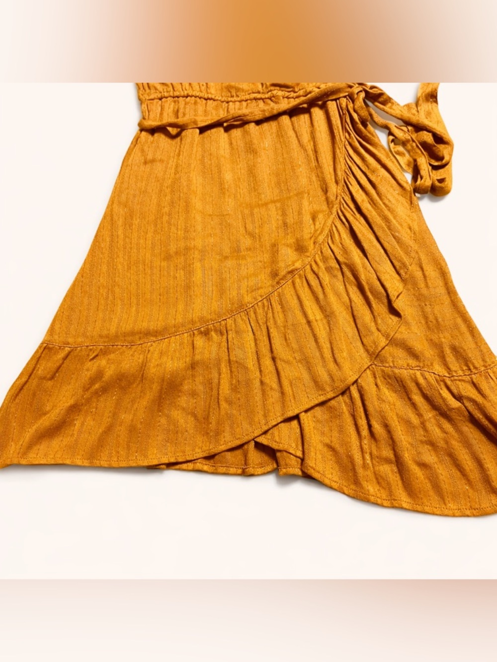 Francesca’s Blue Rain Rust Orange Faux Wrap Dress Elastic Waist Ruffle Hem Boho - Picture 4 of 9